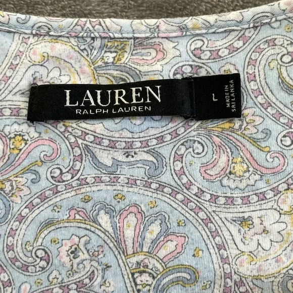 Lauren Ralph Lauren Nightgown Women L Blue Paisley Henley Ruffle Sleepwear - Picture 4 of 9